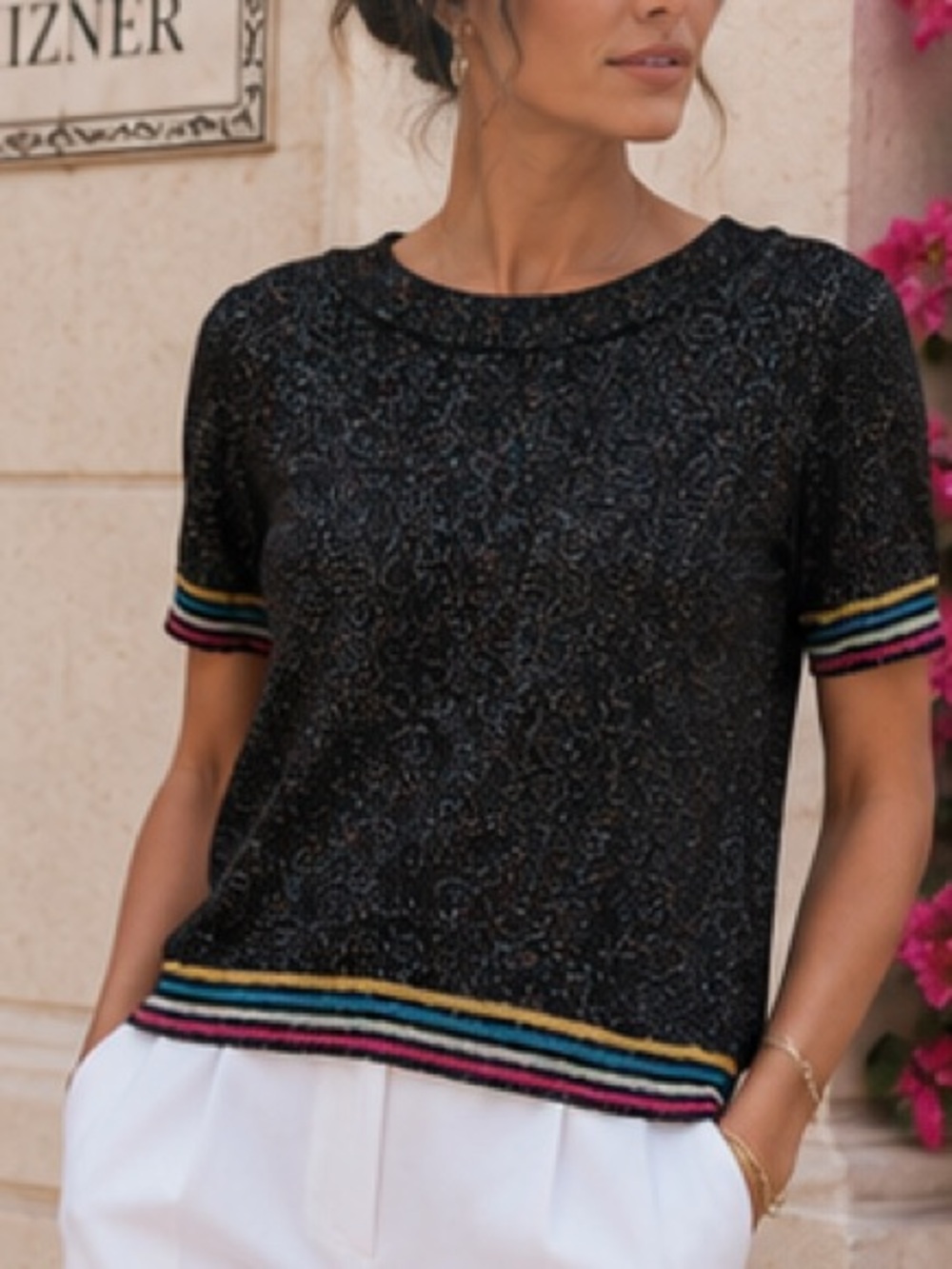 NWT Sugarhill Brighton Anoki Knit Top Black Rainbow Sparkle Size 12